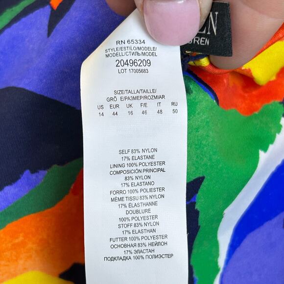 Lauren Ralph Lauren Floral Shirred Plunge One Piece Swimsuit Women’s 14 NWT - Picture 8 of 9